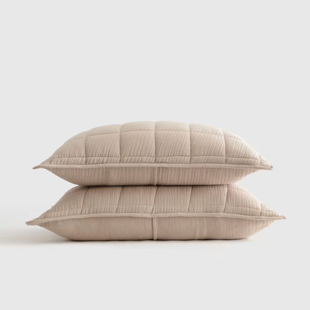 QUINCE Organic Cotton Gauze Box Quilt Sham Set KING in Dune